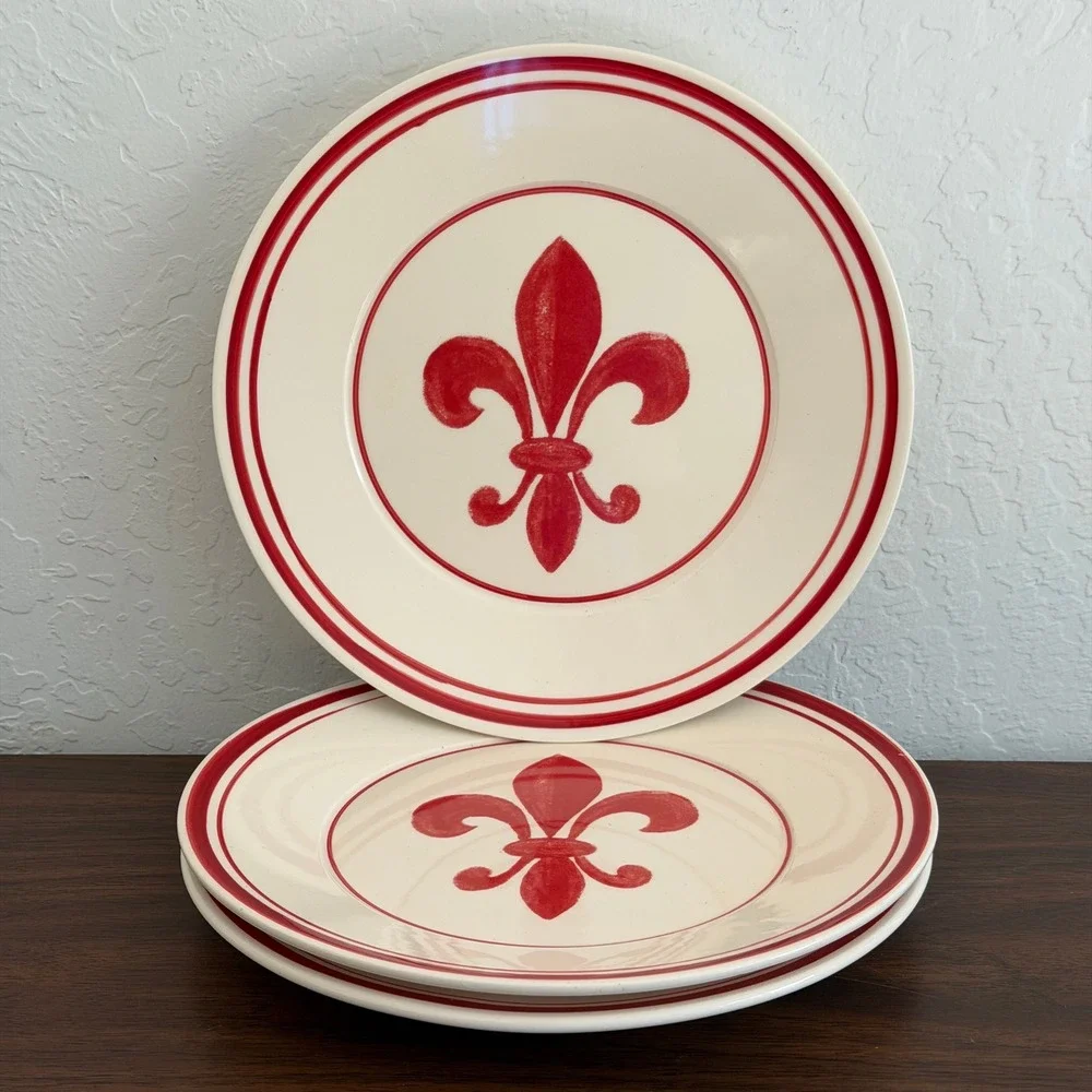 Lot of Three Fleur De Lis William‎ Sonoma Plates Red 8